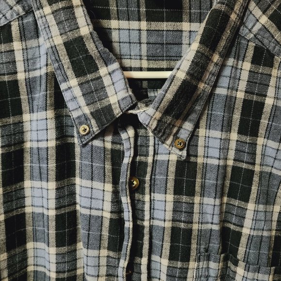 Men's 2X Open Trails Blue/Black Plaid Flannel Long Sleeve Button Down Shirt - Picture 3 of 9